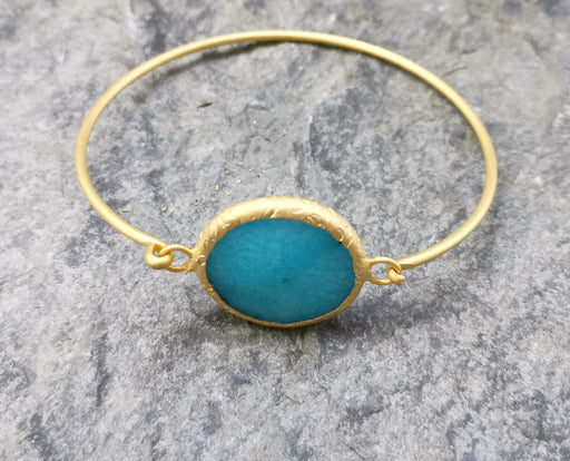 Wire Bracelet with Round Turquoise Stone Gold Plated Brass SR368