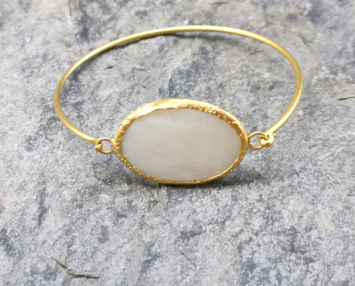 Wire Bracelet with Oval Real Pearl Gold Plated Brass SR370