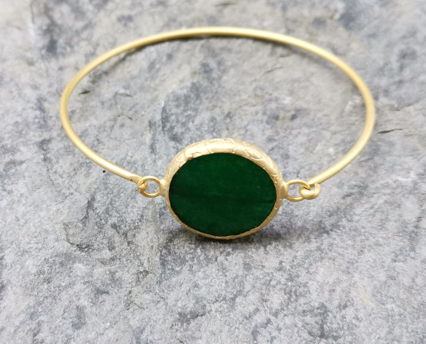 Wire Bracelet with Round Green Stone Gold Plated Brass SR371