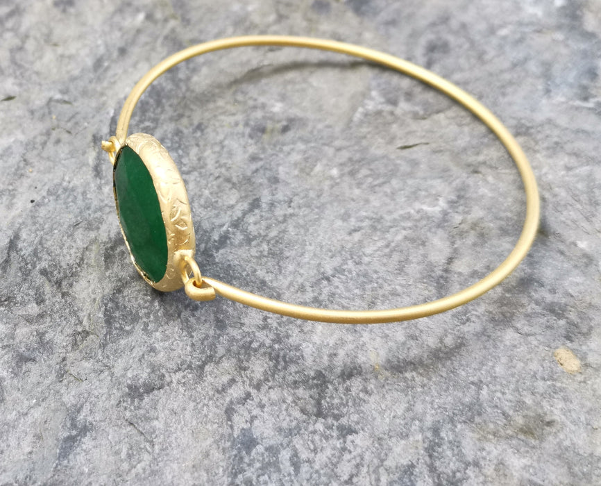 Wire Bracelet with Round Green Stone Gold Plated Brass SR371