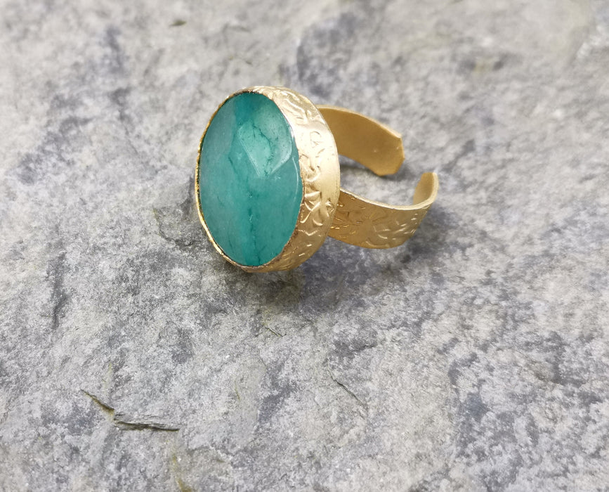 Ring with Turquoise Stone Gold Plated Brass Adjustable  SR374