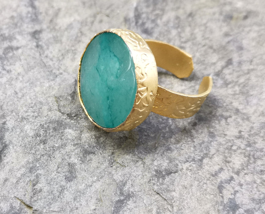 Ring with Turquoise Stone Gold Plated Brass Adjustable  SR374