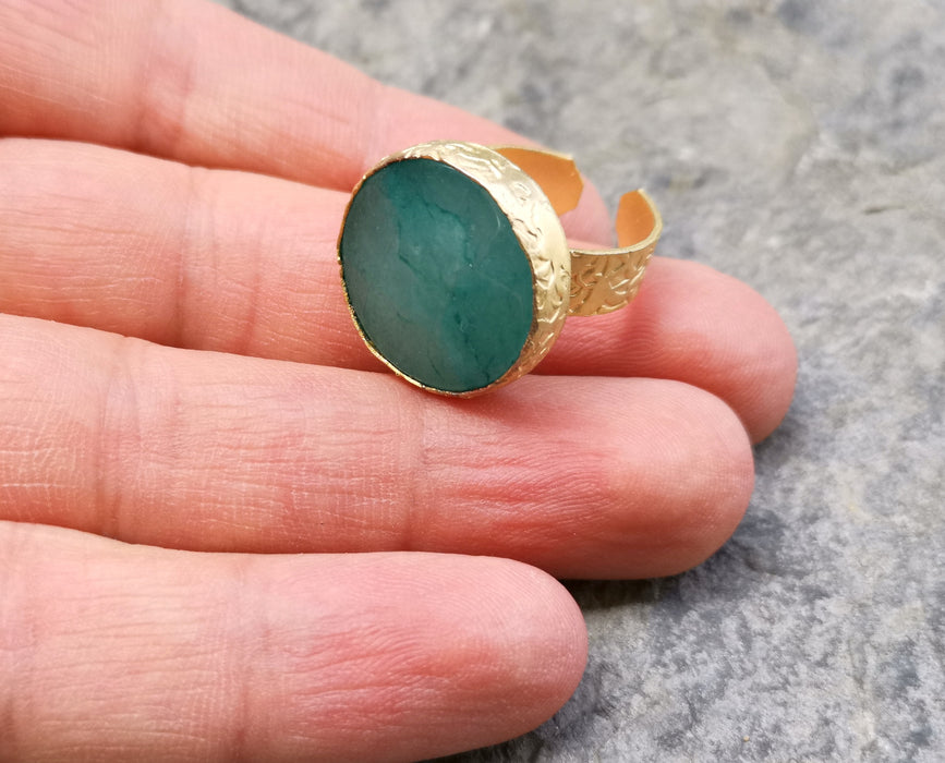 Ring with Turquoise Stone Gold Plated Brass Adjustable  SR374