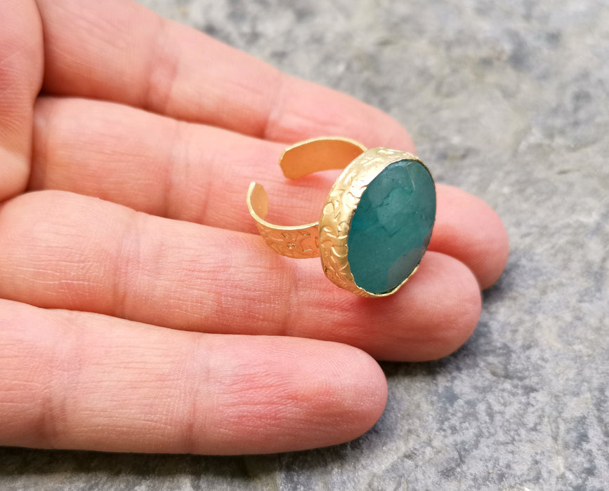 Ring with Turquoise Stone Gold Plated Brass Adjustable  SR374