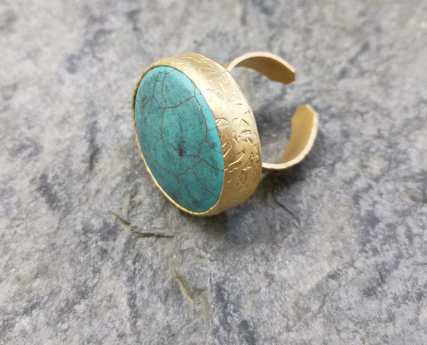 Ring with Turquoise Stone Gold Plated Brass Adjustable  SR375