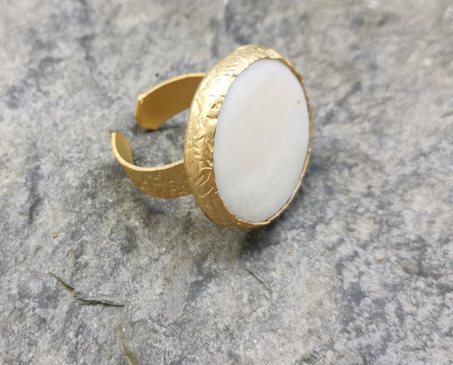Ring with Round Real Pearl Gold Plated Brass Adjustable SR378