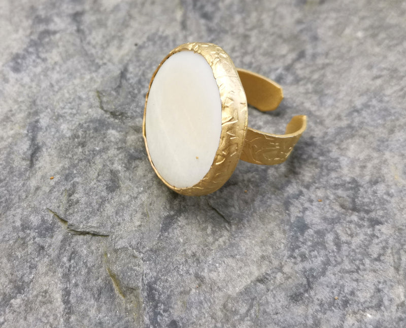 Ring with Round Real Pearl Gold Plated Brass Adjustable SR378