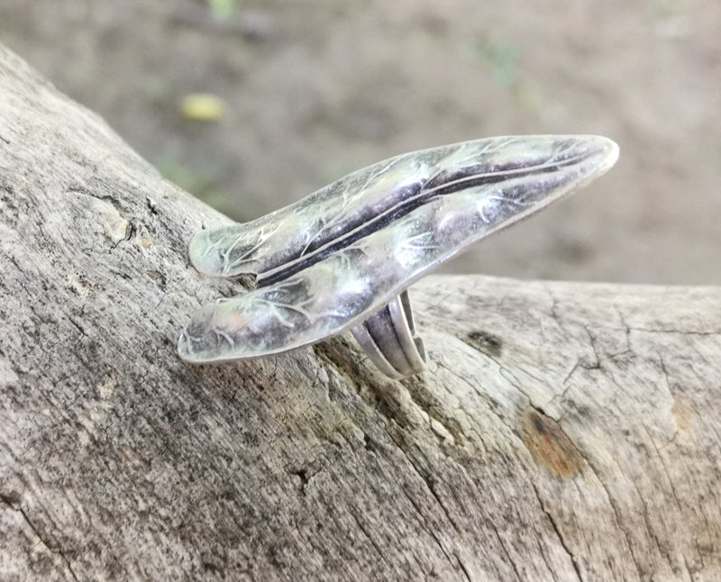 Leaf Ring Antique Silver Plated Metal Adjustable SR685