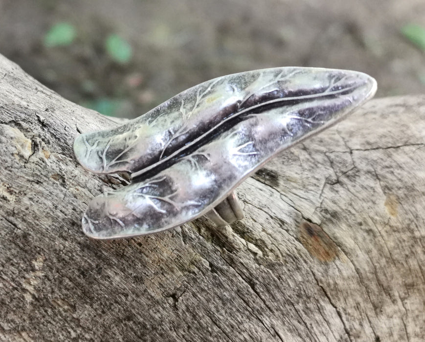 Leaf Ring Antique Silver Plated Metal Adjustable SR685