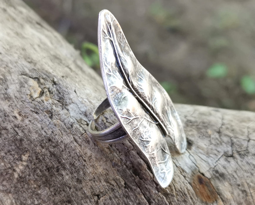 Leaf Ring Antique Silver Plated Metal Adjustable SR685