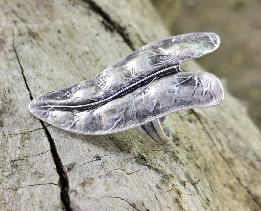 Leaf Ring Antique Silver Plated Metal Adjustable SR685