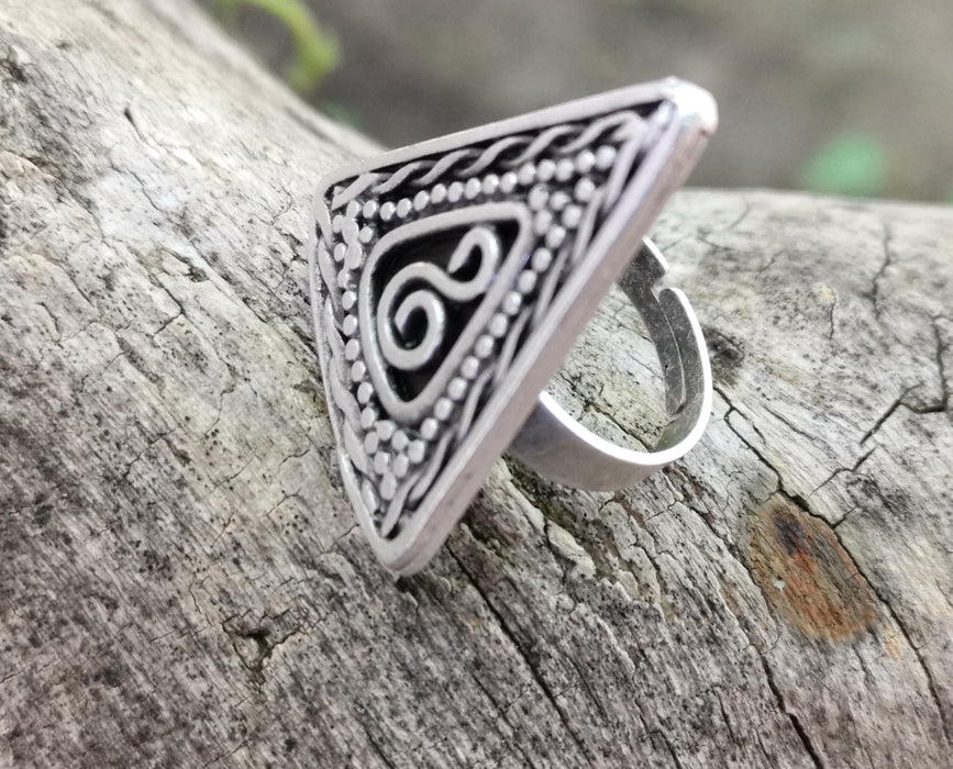 Triangle Ring Antique Silver Plated Metal Adjustable SR696