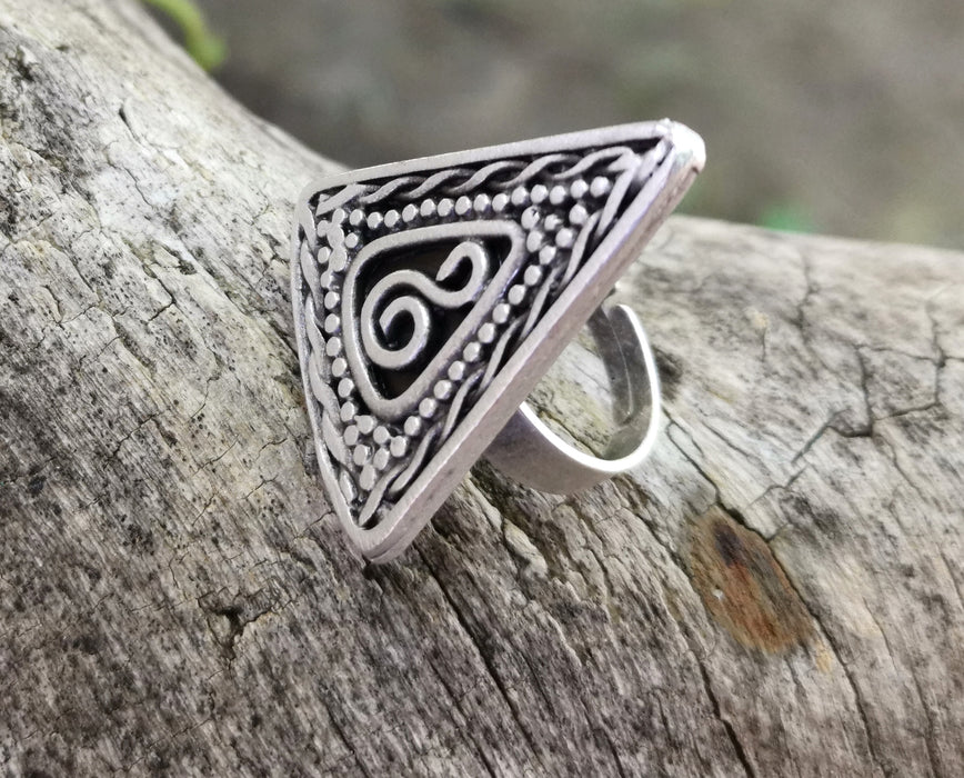 Triangle Ring Antique Silver Plated Metal Adjustable SR696