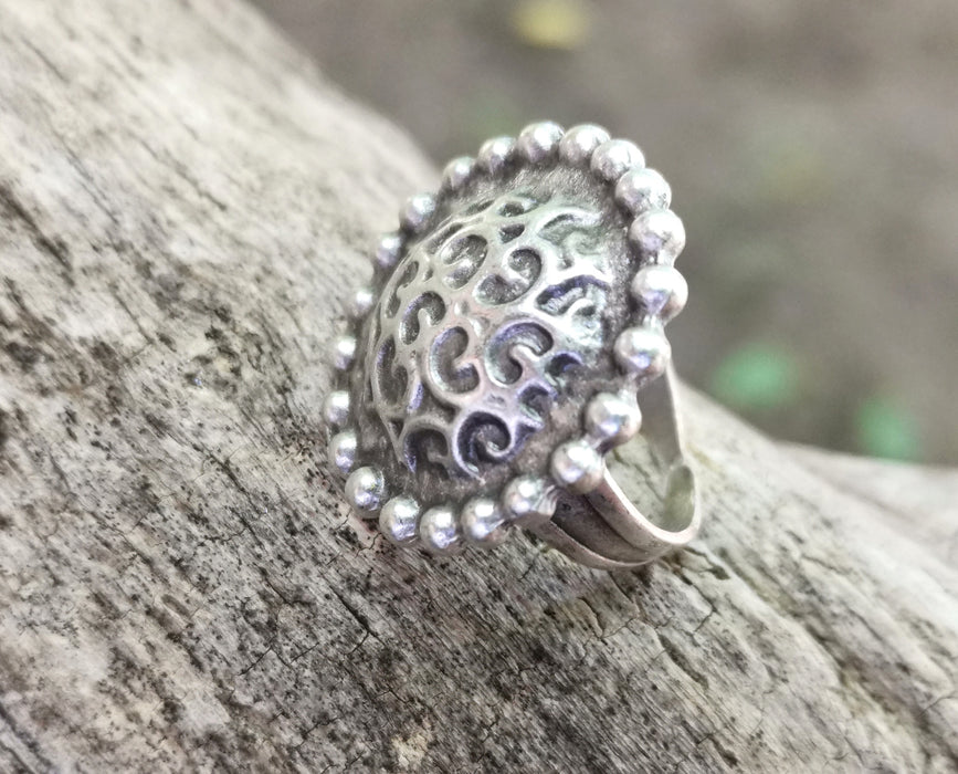 Ring Antique Silver Plated Metal Adjustable SR701