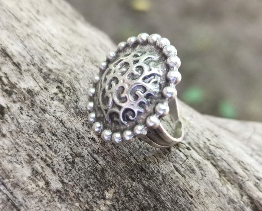 Ring Antique Silver Plated Metal Adjustable SR701