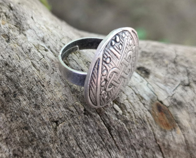 Ring Antique Silver Plated Metal Adjustable SR705