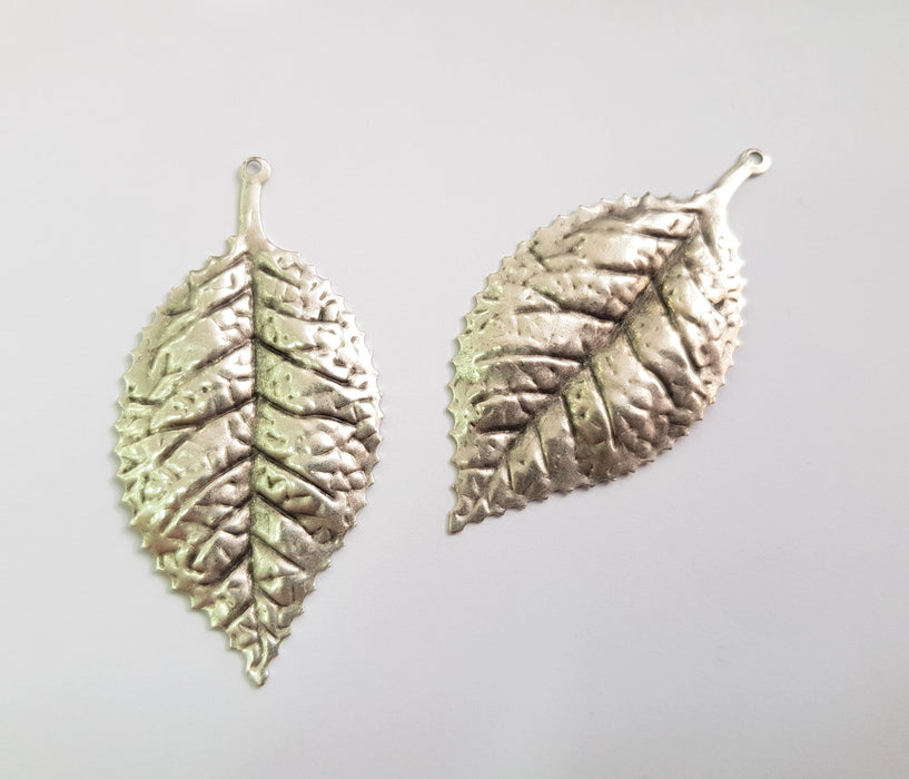 2 Silver Charms Leaf Charms Antique Silver Plated Brass  (59x29 mm )  SR54