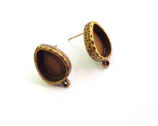 Earring Blank Backs Hammered Antique Bronze Resin Base inlay Blank Cabochon Mountings Antique Bronze (14x10mm blank) 1 pair G18718