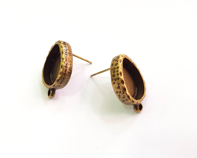 Earring Blank Backs Hammered Antique Bronze Resin Base inlay Blank Cabochon Mountings Antique Bronze (14x10mm blank) 1 pair G18718