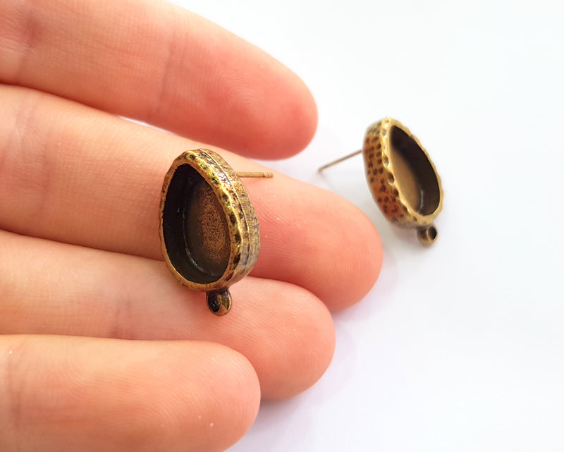 Earring Blank Backs Hammered Antique Bronze Resin Base inlay Blank Cabochon Mountings Antique Bronze (14x10mm blank) 1 pair G18718