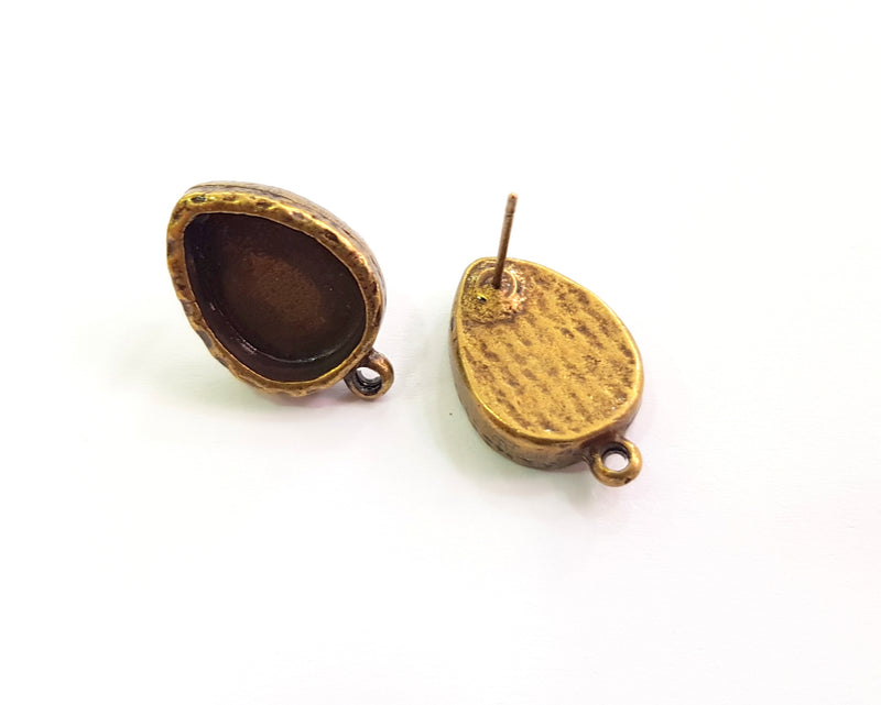 Earring Blank Backs Hammered Antique Bronze Resin Base inlay Blank Cabochon Mountings Antique Bronze (14x10mm blank) 1 pair G18718