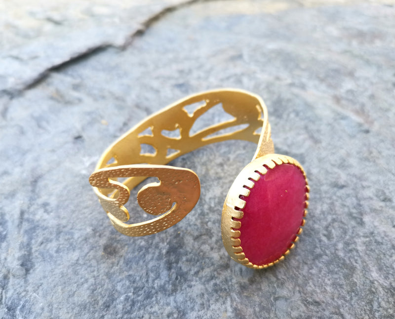 Gold Plated Brass Bracelet with Pink Stone Adjustable SR3