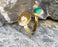 Bracelet with Green Gemstone and Real Pearl Gold Plated Brass Adjustable SR58
