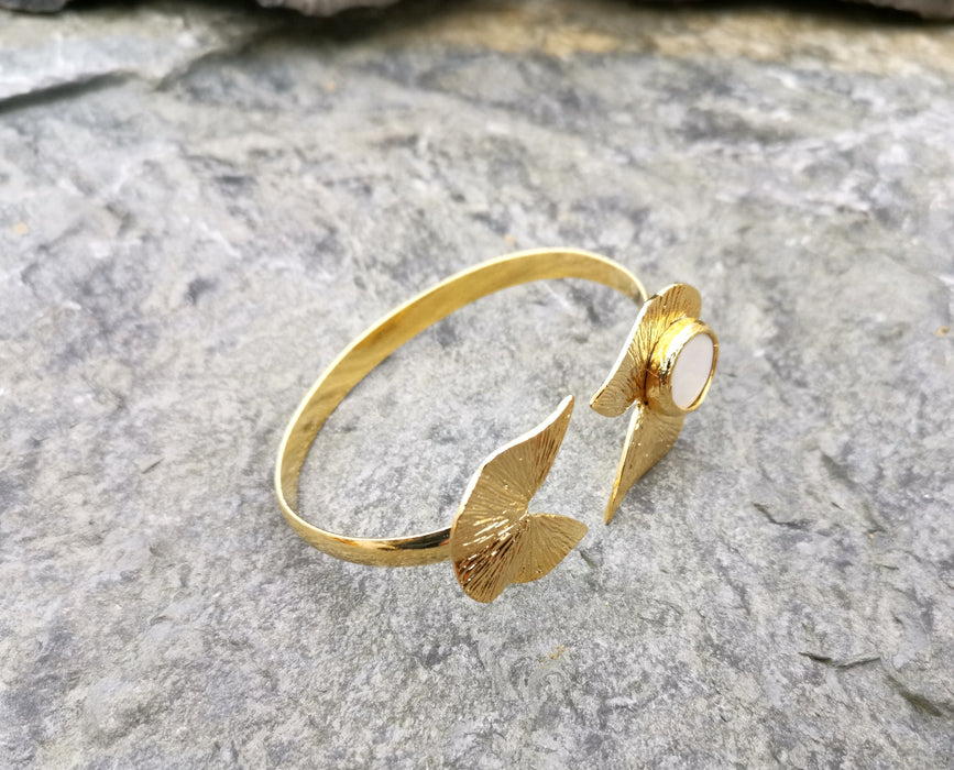 Flower Bracelet with Real Pearl Gold Plated Brass Adjustable SR62