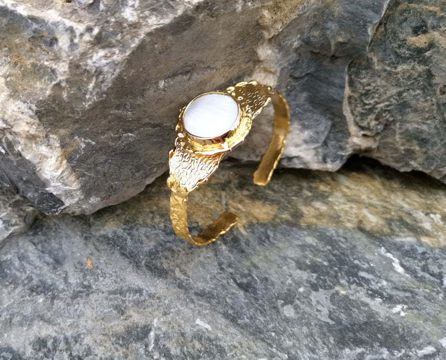 Bracelet with Real Pearl Gold Plated Brass Adjustable SR67