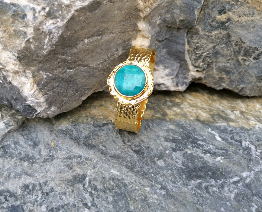 Bracelet with Wather Green Gemstone Gold Plated Brass Adjustable SR70