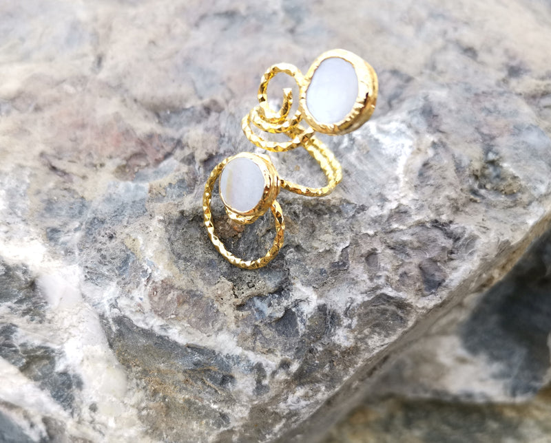 Spiral Ring with Real Pearls Gold Plated Brass Adjustable SR83