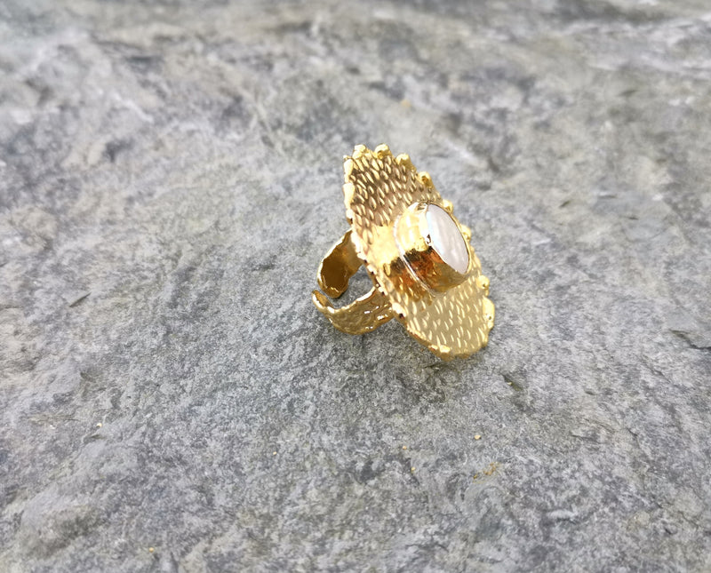 Ring with Real Pearl Gold Plated Brass Adjustable SR96