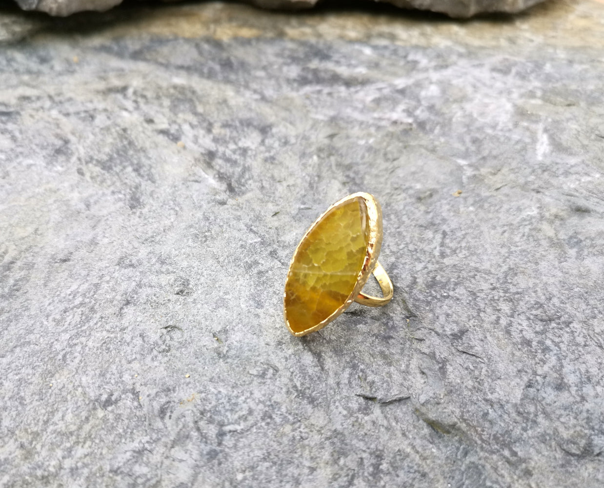 Ring with Goldenrod Agate Gemstone Gold Plated Brass Adjustable SR97