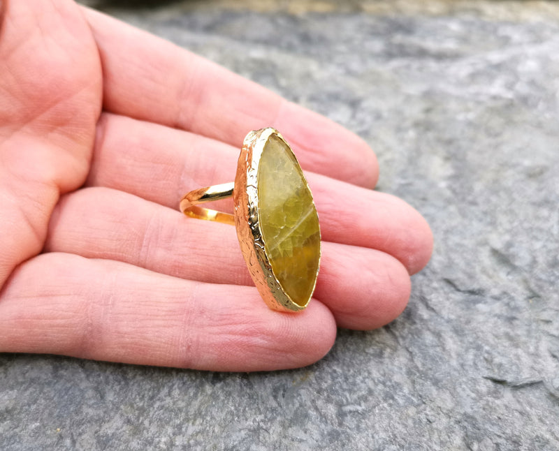 Ring with Goldenrod Agate Gemstone Gold Plated Brass Adjustable SR97