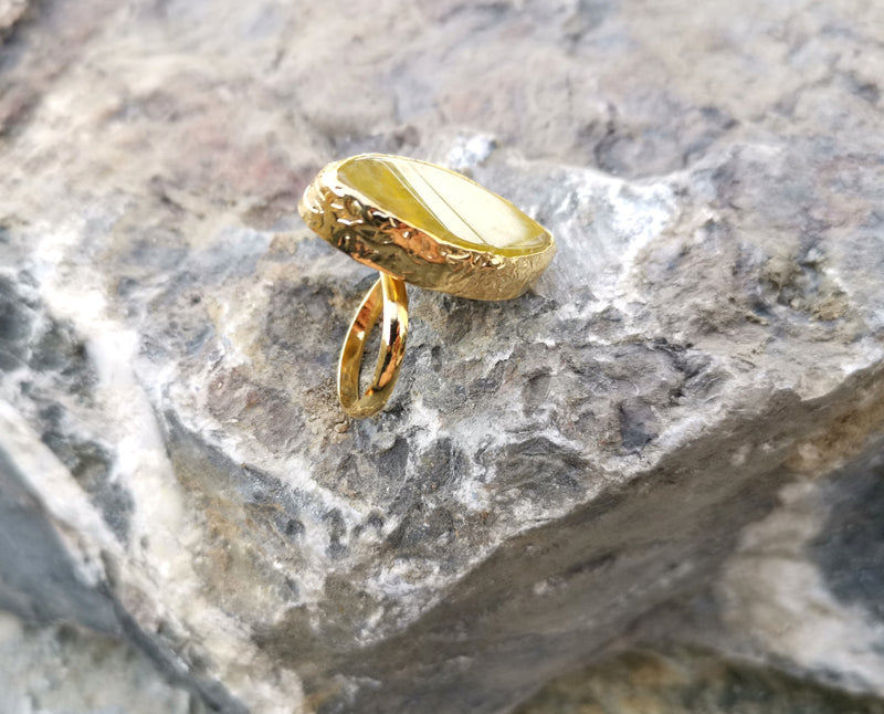 Ring with Goldenrod Agate Gemstone Gold Plated Brass Adjustable SR97