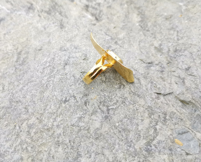 Leaf Shape Ring with Real Pearl Gold Plated Brass Adjustable SR102