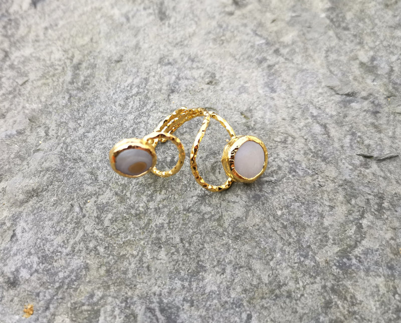 Ring with Real Pearls Gold Plated Brass Adjustable SR103