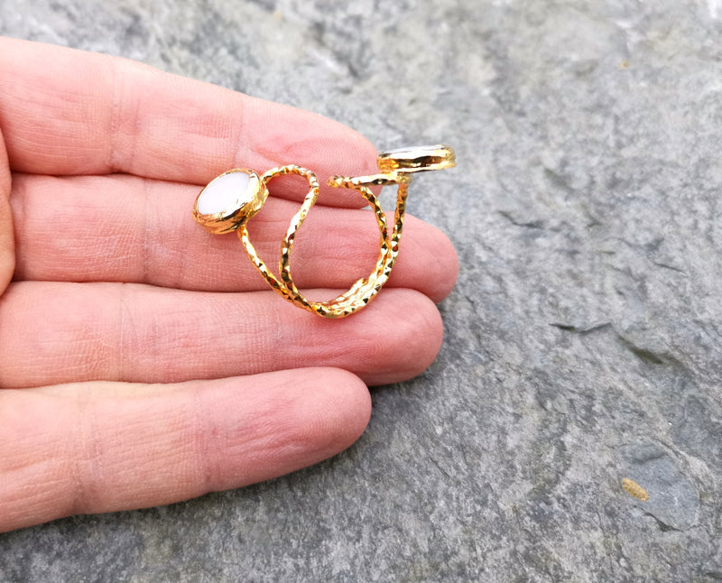 Ring with Real Pearls Gold Plated Brass Adjustable SR103