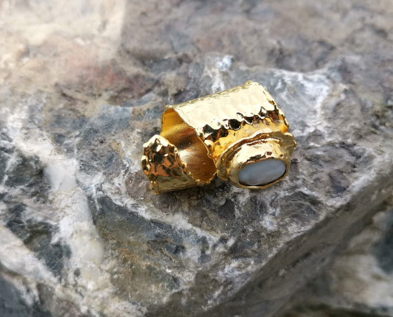 Ring with Real Pearl Gold Plated Brass Adjustable SR106