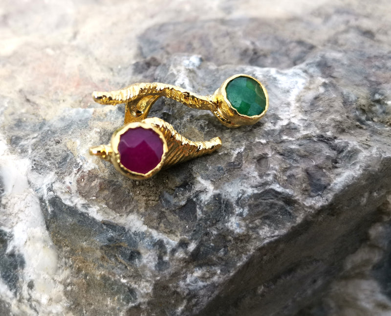 Ring with Colored Gemstones Gold Plated Brass Adjustable SR108
