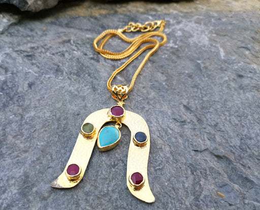 Necklace with Colored Gemstones Gold Plated Brass Adjustable  SR113