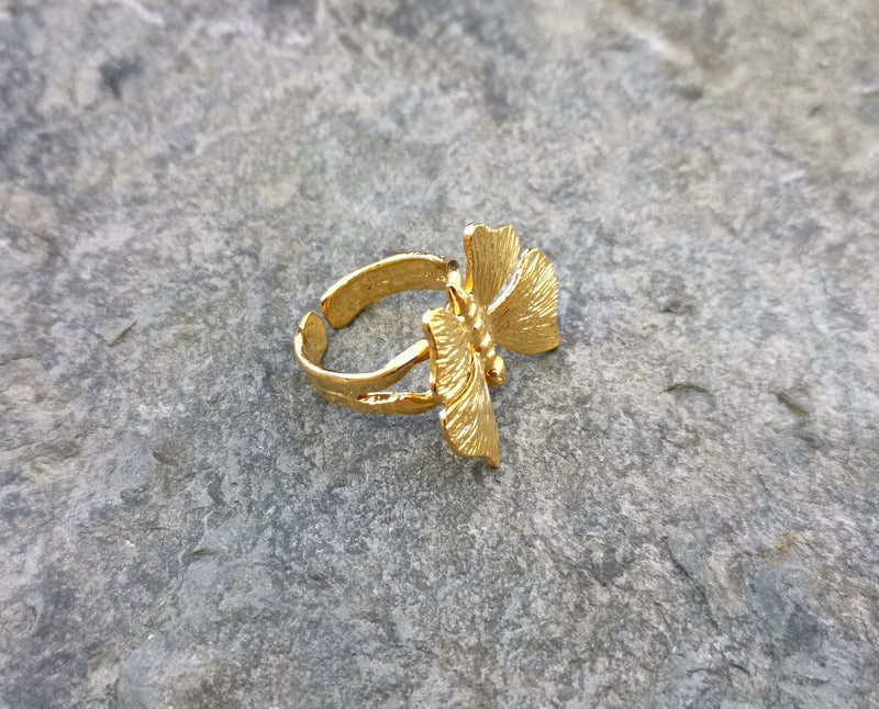 Butterfly Ring Gold Plated Brass Adjustable SR128