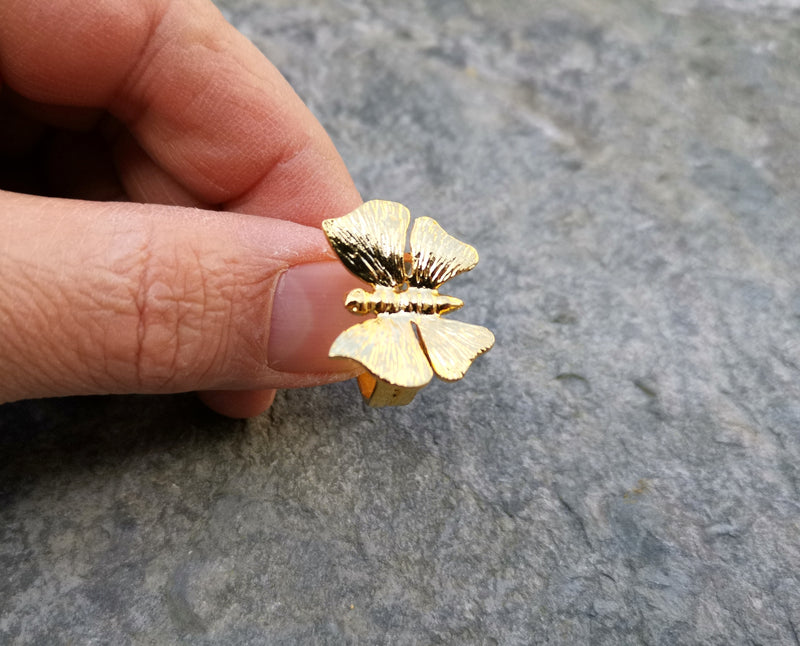 Butterfly Ring Gold Plated Brass Adjustable SR128