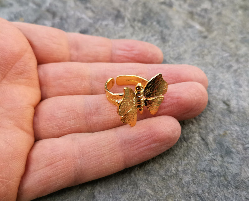 Butterfly Ring Gold Plated Brass Adjustable SR128