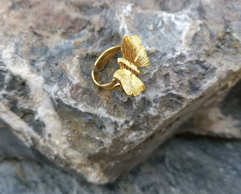 Butterfly Ring Gold Plated Brass Adjustable SR128