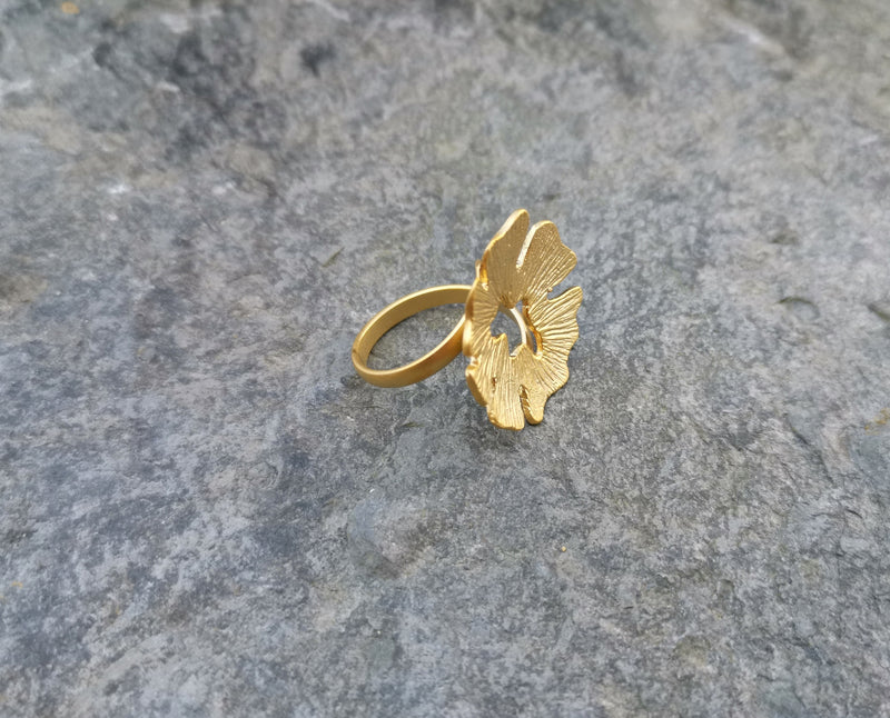 Flower Ring Gold Plated Brass Adjustable SR129