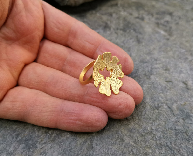 Flower Ring Gold Plated Brass Adjustable SR129