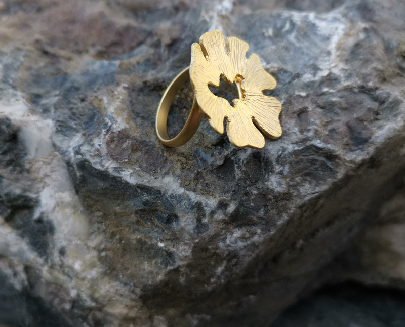 Flower Ring Gold Plated Brass Adjustable SR129