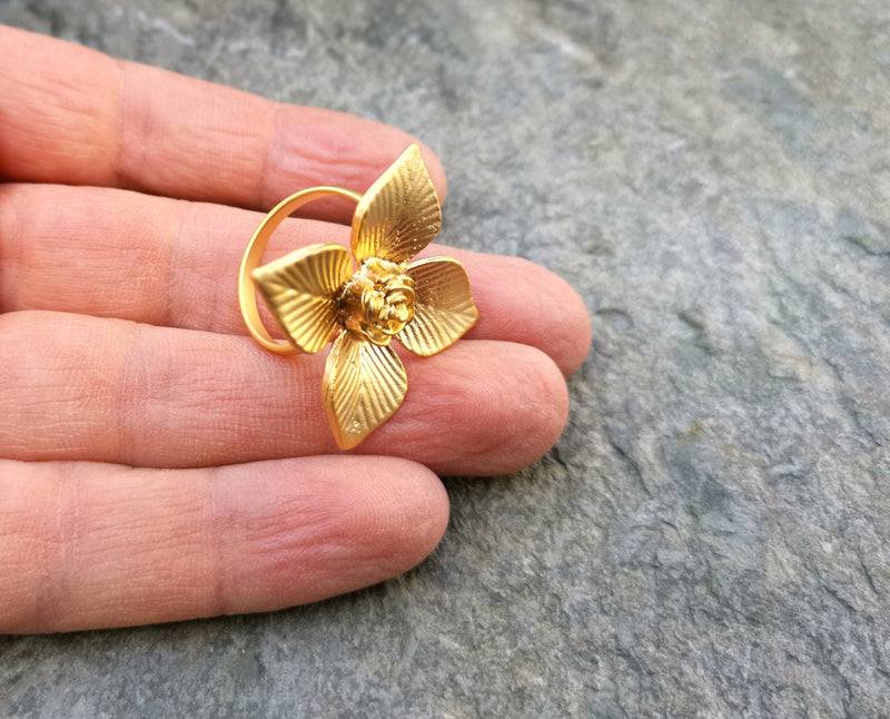 Flower Ring Gold Plated Brass Adjustable SR130