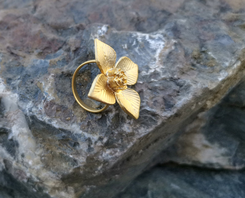 Flower Ring Gold Plated Brass Adjustable SR130